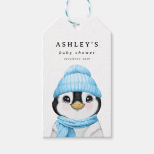 Blue Penguin Winter Baby Shower Gift Tags