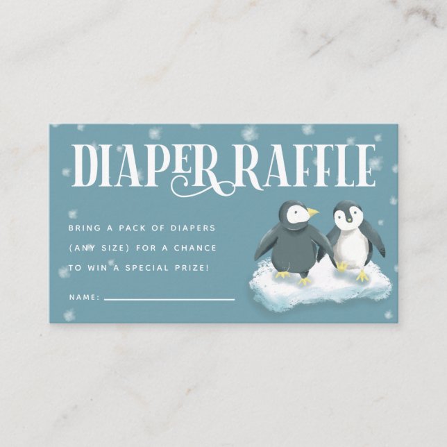 Blue Penguins Baby Shower Diaper Raffle Ticket Enclosure Card (Front)