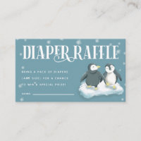 Blue Penguins Baby Shower Diaper Raffle Ticket