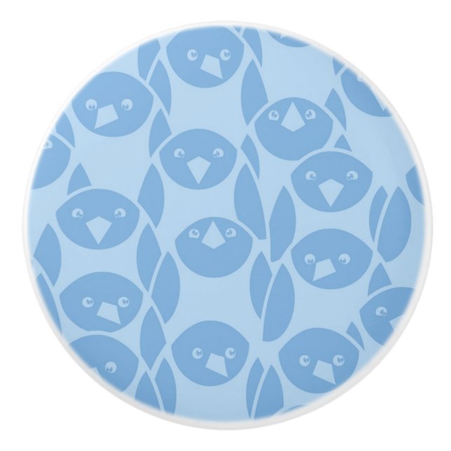 Blue penguins pattern background ceramic knob (Front)