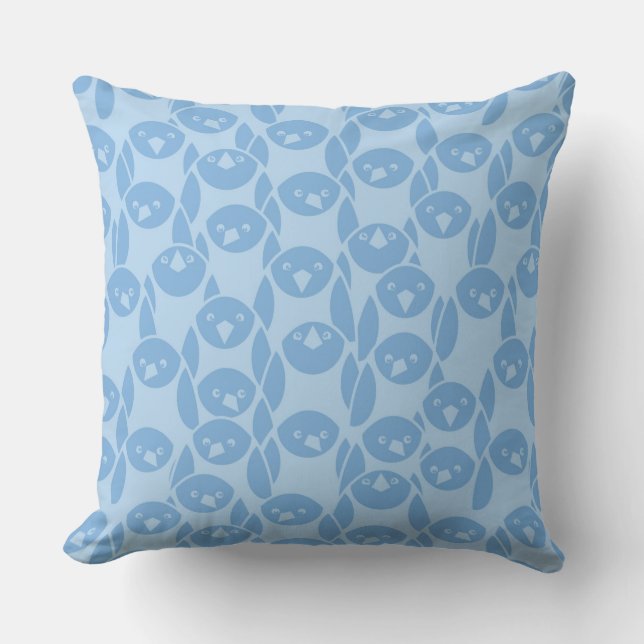 Blue penguins pattern background cushion (Front)