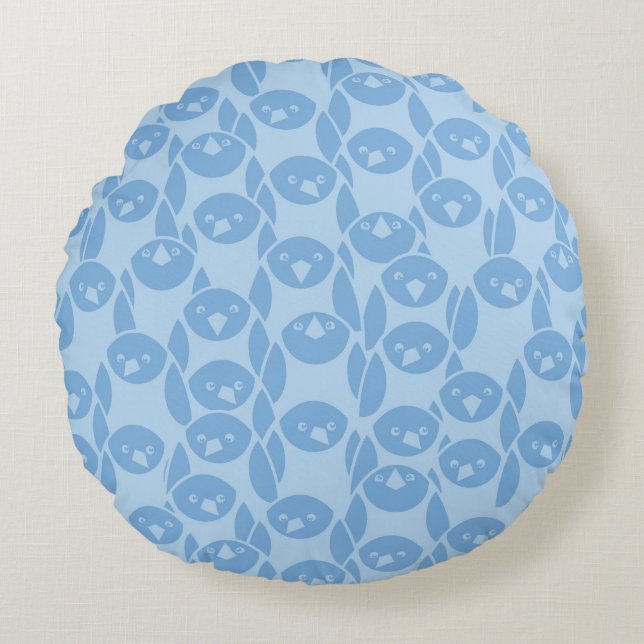 Blue penguins pattern background round cushion (Front)