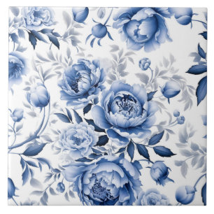 Blue Peonies Ceramic Tile