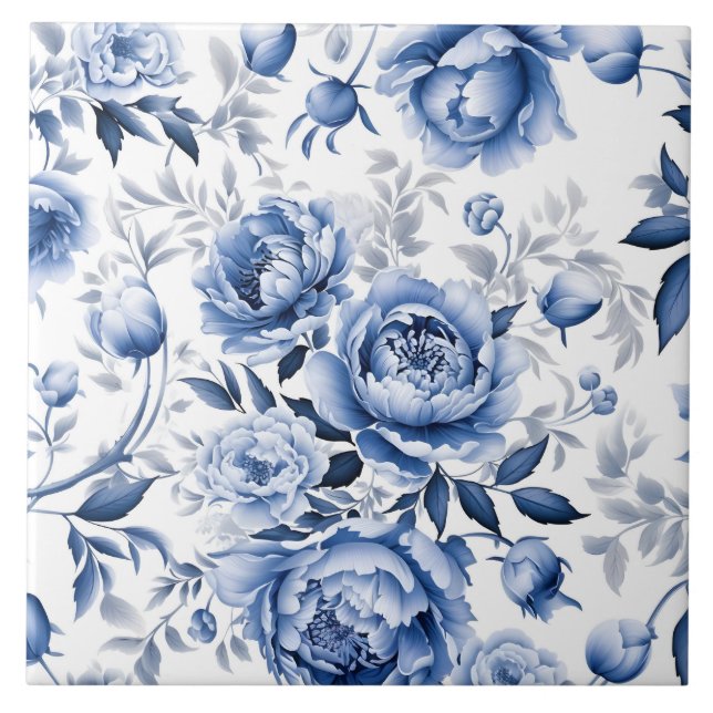 Blue Peonies Ceramic Tile (Front)