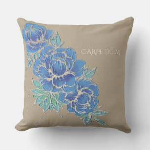 BLUE PEONIES & DAMASK ~ Pillow