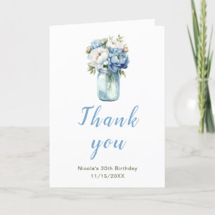 Blue Peonies Mason Jar Birthday Thank You Card