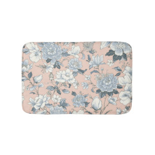 Blue Peonies Peach Botanical Vintage Floral Bath Mat