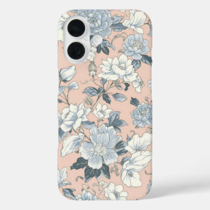 Blue Peonies Peach Botanical Vintage Floral iPhone 16 Case