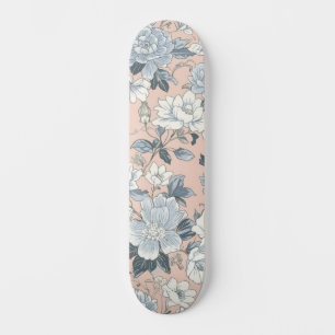 Blue Peonies Peach Botanical Vintage Floral Skateboard