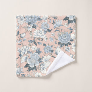 Blue Peonies Peach Botanical Vintage Floral Wash Cloth