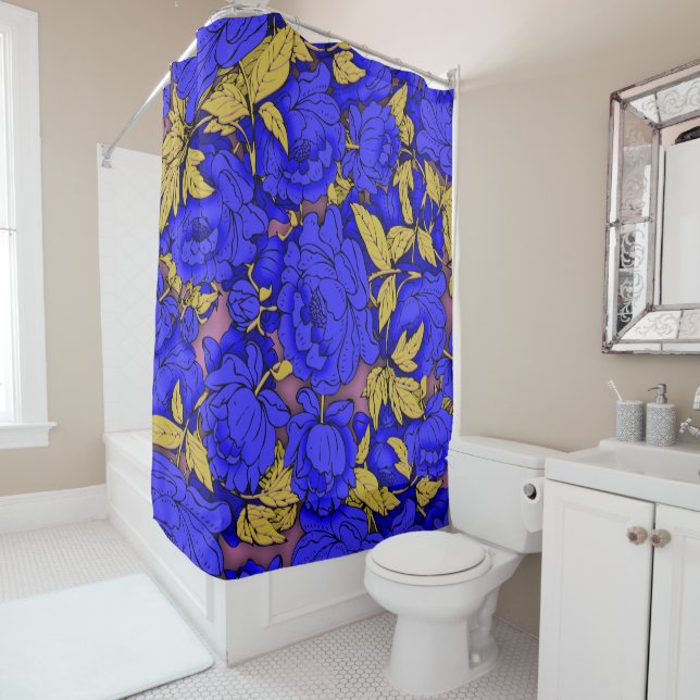 Blue Peonies Shower Curtain (In Situ)