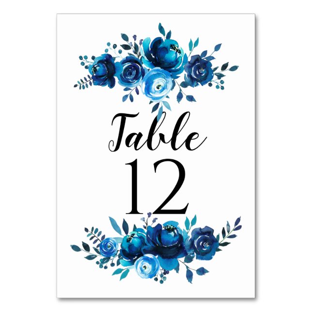 Blue Peonies Table Cards Wedding Table Number (Front)