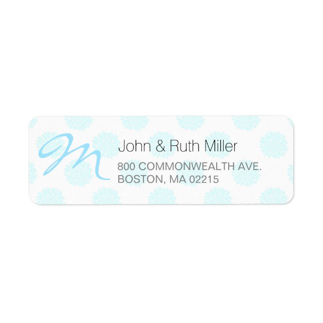 Blue Peonies with Monogram Return Address Labels 2 (Front)
