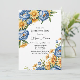 Blue Peony and Yellow Daisies Bachelorette Party Invitation