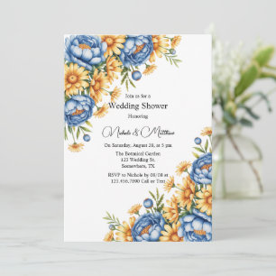 Blue Peony and Yellow Daisies Wedding Shower Invitation