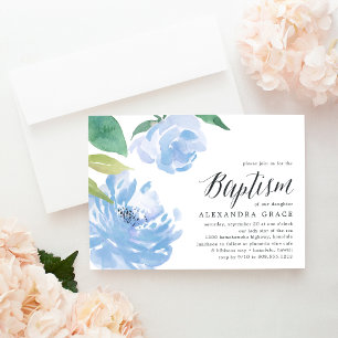 Blue Peony   Baptism Invitation