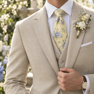Blue Peony Butter Yellow Floral Tie