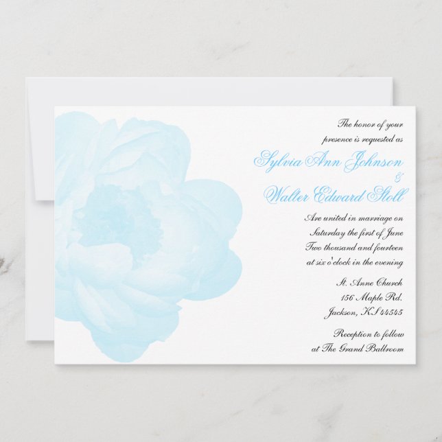 Blue Peony Classic Wedding Invitation (Front)