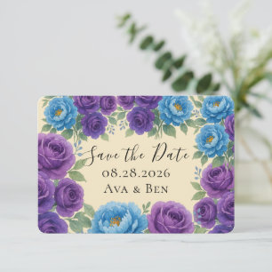 Blue Peony & Fig Purple Rose Save The Date Cards