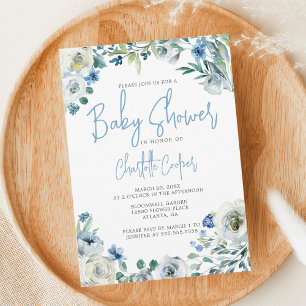 Blue Peony Floral Chic Spring Garden Baby Shower Invitation