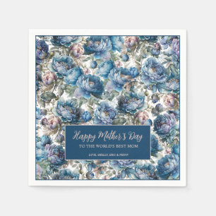 Blue peony floral pattern Happy Mother's Day Napkin