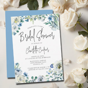 Blue Peony Floral Spring Garden Bridal Shower Invitation