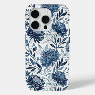 Blue Peony Garden Watercolor iPhone 15 Pro Case