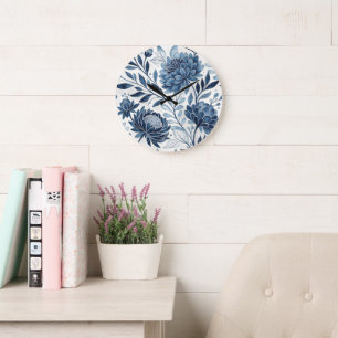 Blue Peony Garden Watercolor Large Clock