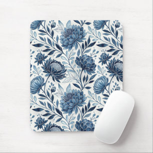 Blue Peony Garden Watercolor Mouse Pad