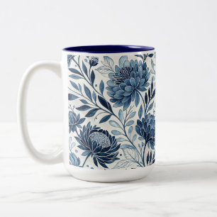 Blue Peony Garden Watercolor Two-Tone Coffee Mug
