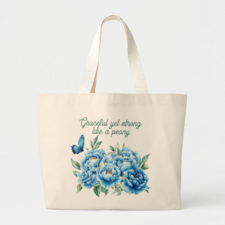 blue peony large tote bag