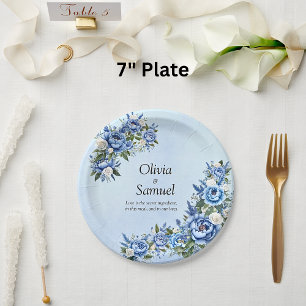 Blue Peony on Blue 7" Paper Plate