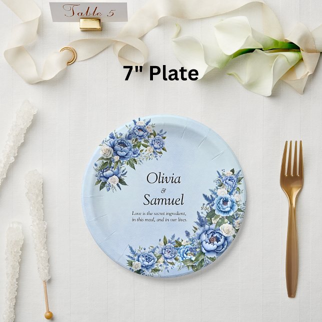 Blue Peony on Blue 7" Paper Plate (Creator Uploaded)