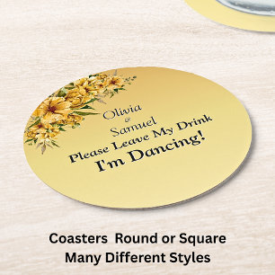 Blue Peony on Blue Leave My Drink!  Round Paper Coaster