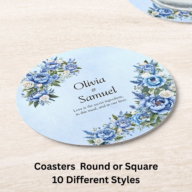 Blue Peony on Blue  Round Paper Coaster (Creator Uploaded)