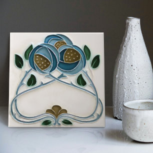 Blue Peony Wall Decor Art Nouveau Art Deco Gibbons Ceramic Tile