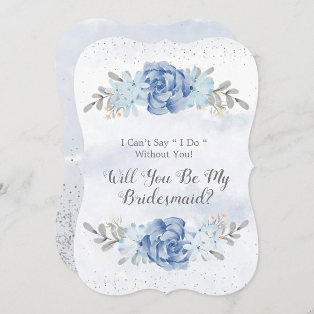 Blue Peony Will You Be My Bridesmaid Invites (Front/Back)