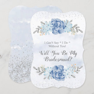 Blue Peony Will You Be My Bridesmaid Invites