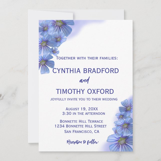 Blue Perennials Forget-Me Not Wedding  Invitation (Front)