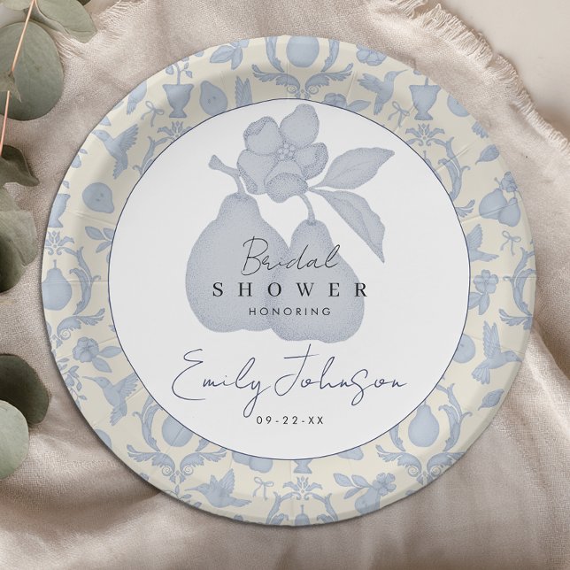 Blue Perfect Pear Bridal Shower Paper Plates (Paper Plate)
