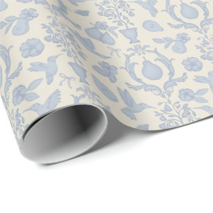 Blue Perfect Pear French Country Bridal Shower Wrapping Paper