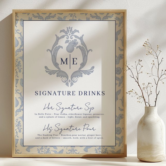 Blue Perfect Pear Signature Drinks Wedding Sign (Signature Drinks Party Sign)