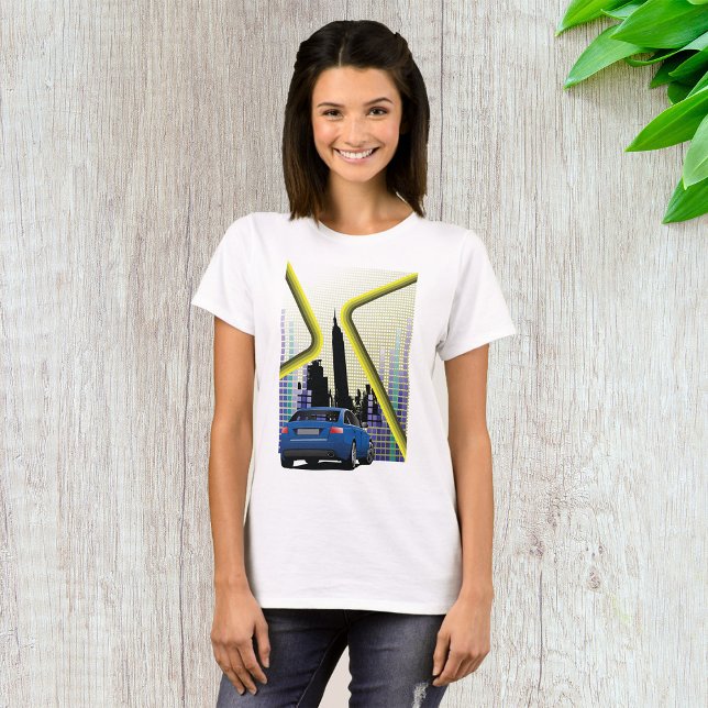 Blue Performance Car Urban Skyline T-Shirt (Creator Uploaded)