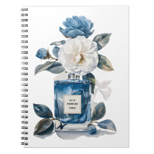 Blue Perfume Bottle Watercolor Floral Notebook
