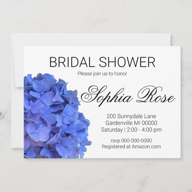Blue periwinkle elegant floral Bridal shower Invitation (Front)