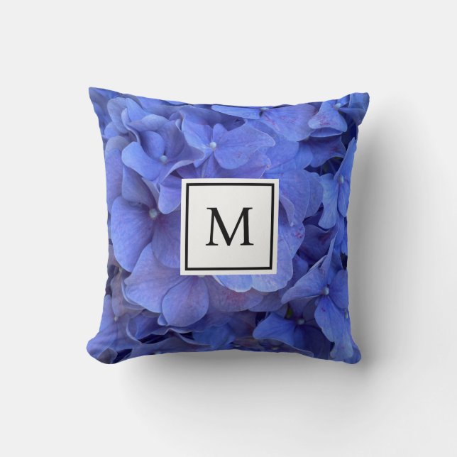 Blue periwinkle elegant floral hydrangeas  cushion (Front)