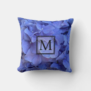 Blue periwinkle elegant floral hydrangeas  cushion