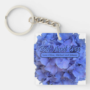Blue periwinkle elegant floral hydrangeas  key ring