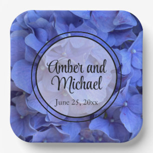 Blue periwinkle elegant floral hydrangeas  paper plate