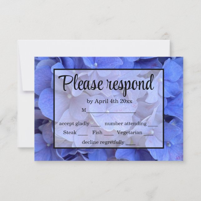 Blue periwinkle elegant floral hydrangeas RSVP Card (Front)